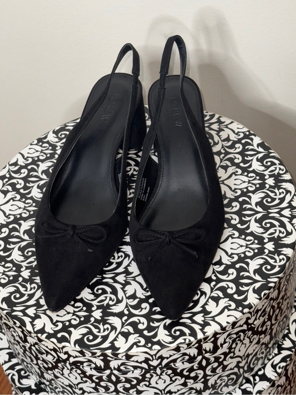 J.Crew Pointy Tow Slingback Bow Heels Pumps Black Size 9.5